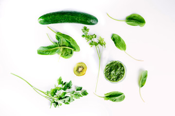 Green vegetable juice organic from natural at on white table