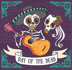 Invitation poster to the Day of the dead party. Dea de los muertos card.