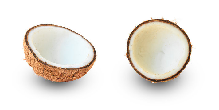 Half coconut isolated on white background.