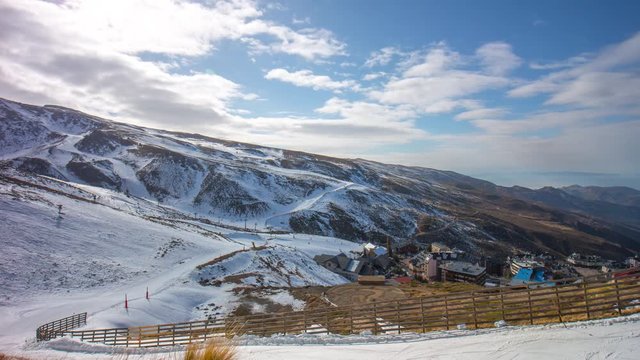 sun light sierra neveda ski resort panorama 4k time lapse spain
