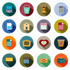 colored icons in retro style with beautiful collection of shadow