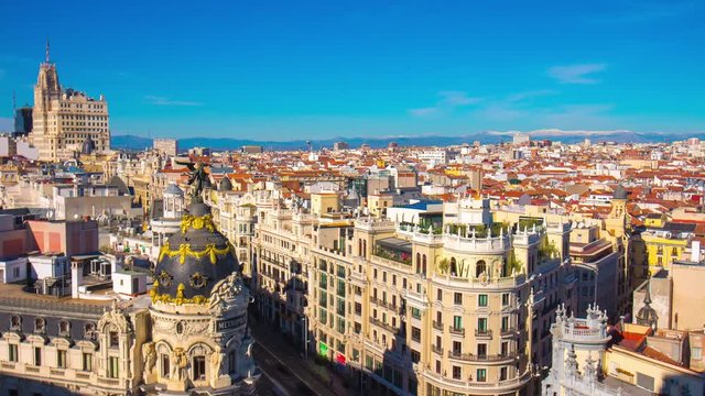 sun light madrid roof panorama metropolis famous hotel 4k time lapse spain
