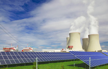 Nuclear power plant Temelin with solar panels in Czech Republic Europe