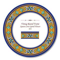 Vintage Round Retro Frame 021 Square Cross Spiral Flower