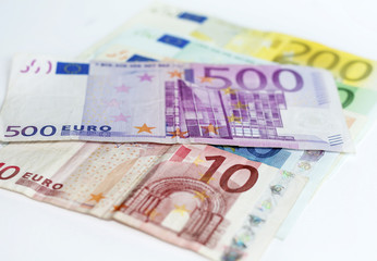 Euro money ,200,100, 50, 20 and 10 on a white background