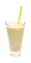 Naklejka premium banana milk smoothies with straws on a white background