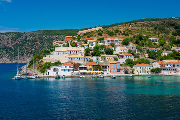 Fototapeta na wymiar Traditional fishing village of Assos at Kefalonia island in Greece 
