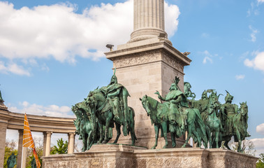 Obraz premium Detail of the monument on the Heroes square in Budapest, Hungary.