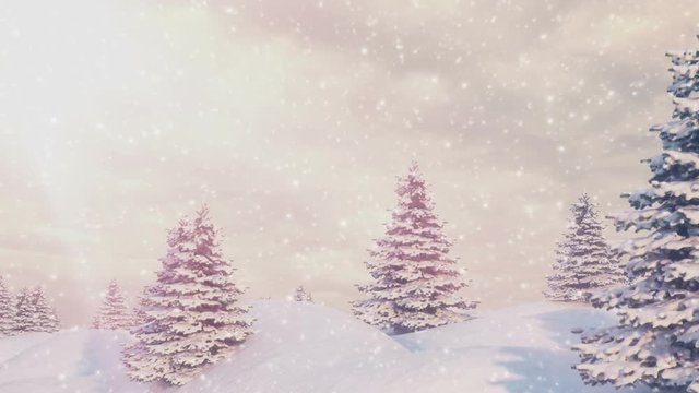 Winter landscape with falling snow. HD seamless loop
