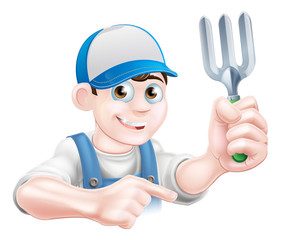 Cartoon Gardener Holding Fork