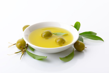 Pitted green olives and oil