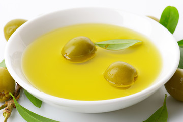 Pitted green olives and oil