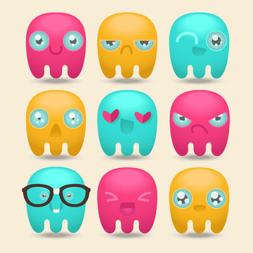 Set smiles. Funny jellyfish. Emoji