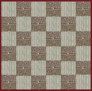 Quilt design n.5,  collage for a quilt  beige, white and brown with red border