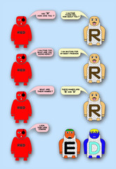 CARTOON CHARACTER OF LETTER R, LETTER E,LETTER D,ALPHABETICAL CHILDREN'S NAMES R,E,D,ANd RED,LETTER R,LETTER E,LETTER D.