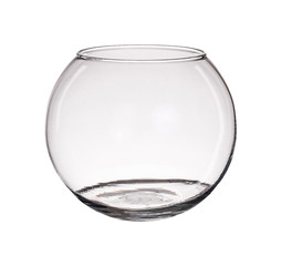 Clear glass spherical vase isolated on a white background