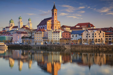 Fototapeta na wymiar Passau. Passau skyline during sunset, Bavaria, Germany.
