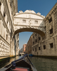 View from Gondola of Bridge of Sighs in Venice