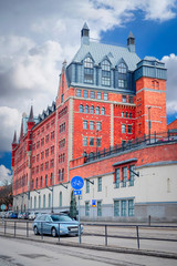 Fototapeta premium Stockholm, Sweden - March, 16, 2016: traffic in the center of Stockholm, Sweden