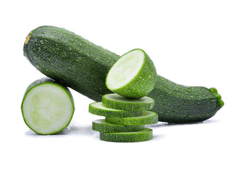 zucchini with water drops on white background