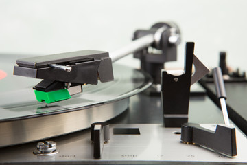 vintage music player turntable with lp
