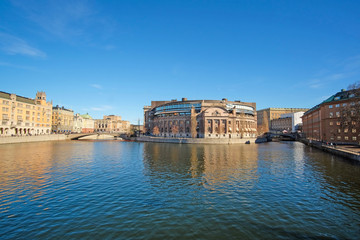 Fototapeta premium Stockholm, Sweden - March, 16, 2016: panorama of an old town of Stockholm, Sweden