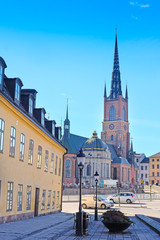 Fototapeta premium Stockholm, Sweden - March, 16, 2016: the street oi a center of Stockholm, Sweden