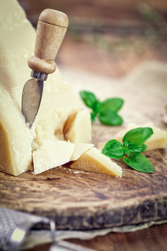 Parmesan Cheese with Basil Leaves