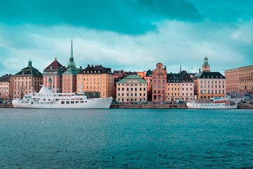 Stockholm, Sweden - March, 16, 2016: passenger ship in Stockholm harbour, Sweden