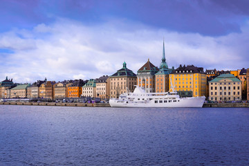 Fototapeta premium Stockholm, Sweden - March, 16, 2016: passenger ship in Stockholm harbour, Sweden