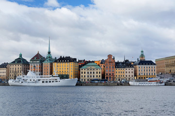 Obraz premium Stockholm, Sweden - March, 16, 2016: passenger ship in Stockholm harbour, Sweden