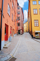 Stockholm, Sweden - March, 16, 2016: landscape with the image of Old Town street in Stockholm, Sweden