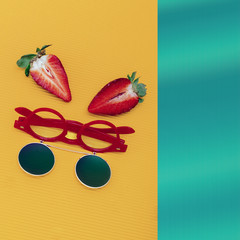 Steampunk Sunglasses and Strawberry. Red priority. Minimalism st