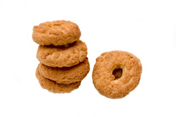 Stack of cookies on a white background