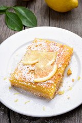 Lemon pie on white plate