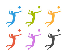 Volleyball players colored silhouette