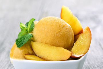 Peach ice cream with slices
