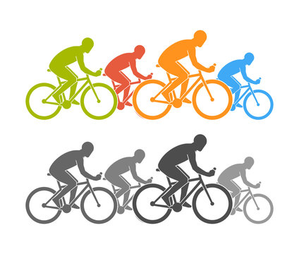 Colored and black flat cycling logo and icon. Vector figures cyclist. Cycling symbol, label and badge.
