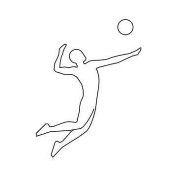 Black line volleyball icon. Vector silhouette of volleyball players. Modern outline volleyball logo.