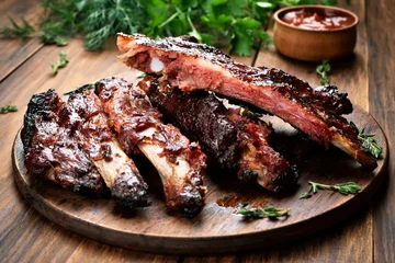Deurstickers Roasted sliced barbecue pork ribs © voltan