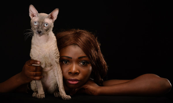 African-american Woman With Cat