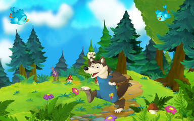 Cartoon fairy tale scene with wolf - illustration for children © agaes8080