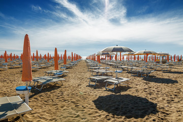 Umbrellas on the beach of Lido di Jesolo near Venice, Veneto region, Italy.