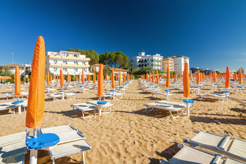 Umbrellas on the beach of Lido di Jesolo near Venice, Veneto region, Italy.