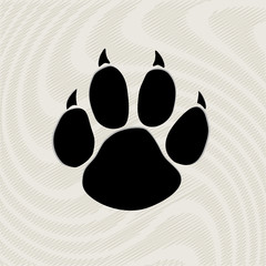 Black animal paw print isolated on pattern, vector illustration