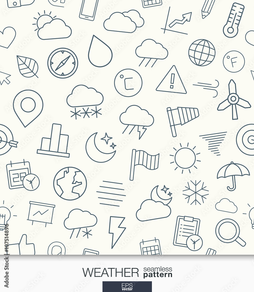 Poster weather wallpaper. black and white meteorology seamless pattern. tiling textures with thin line web 