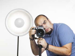 professional photographer with photographic equipment