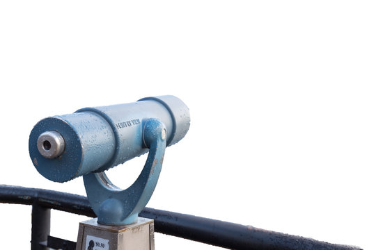 touristic telescope near steel railing