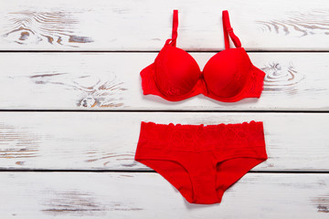 Set of red lingerie.