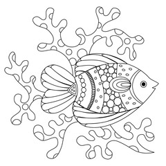 Fish and coral coloring page